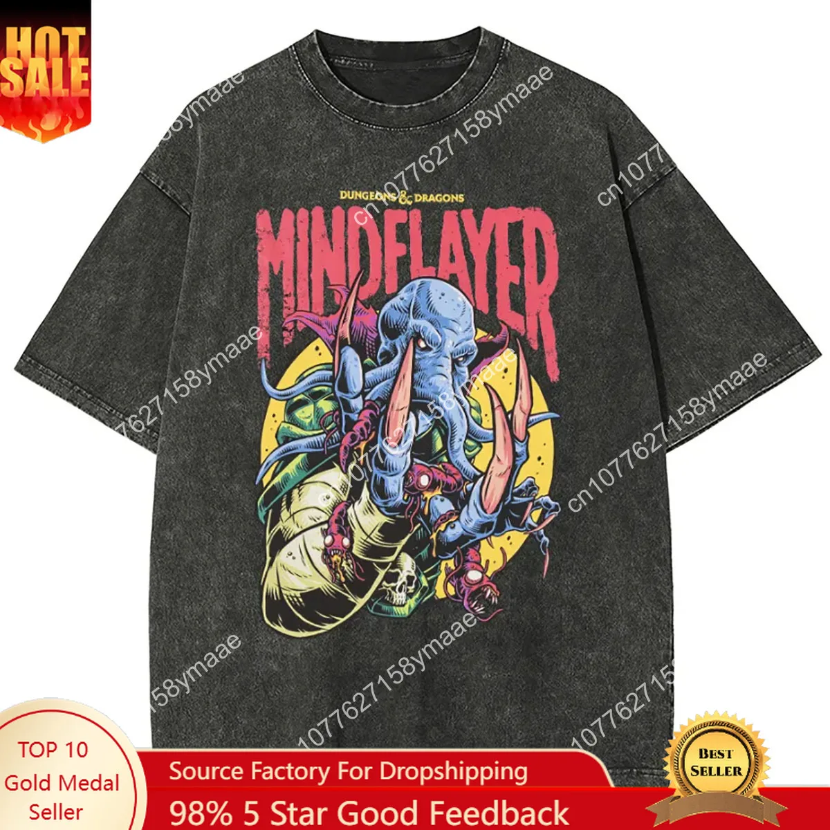 

Cthulhu Mindflayer Anime Y2K Men Women Unisex Harajuku Vintage Washed T-Shirt Ropa Hombre Streetwear Retro Cotton T Shirts