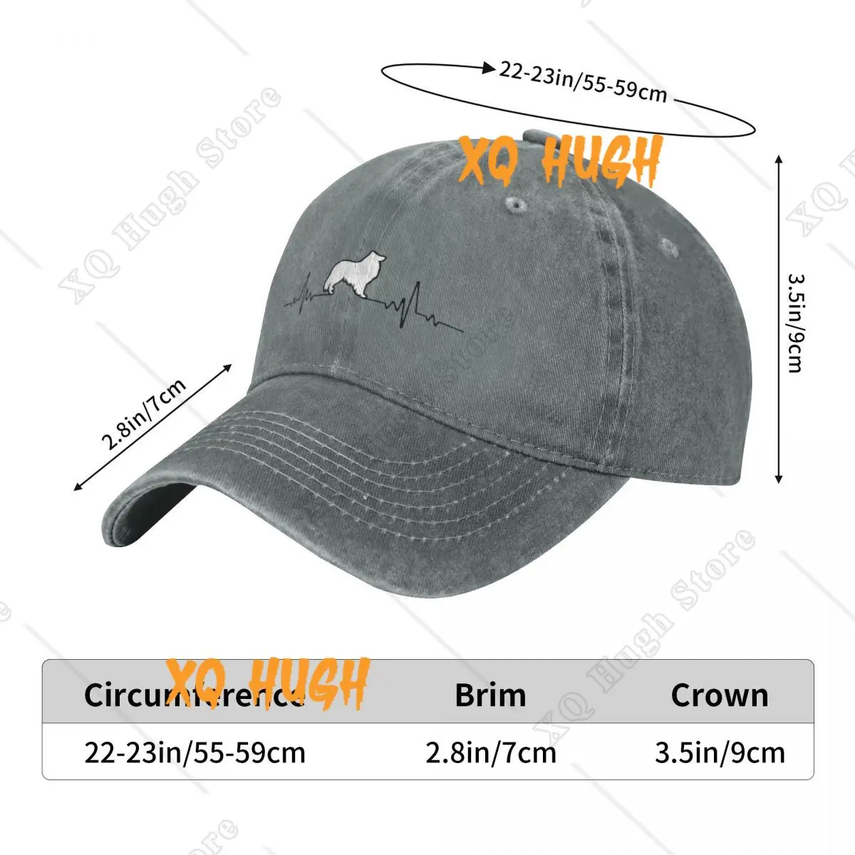 Herzschlag Collie Hund Cartoon personal isierte Retro Cowboy gewaschen Baseball mützen für Männer Denim verstellbare Hüte Damen Trucker Cap