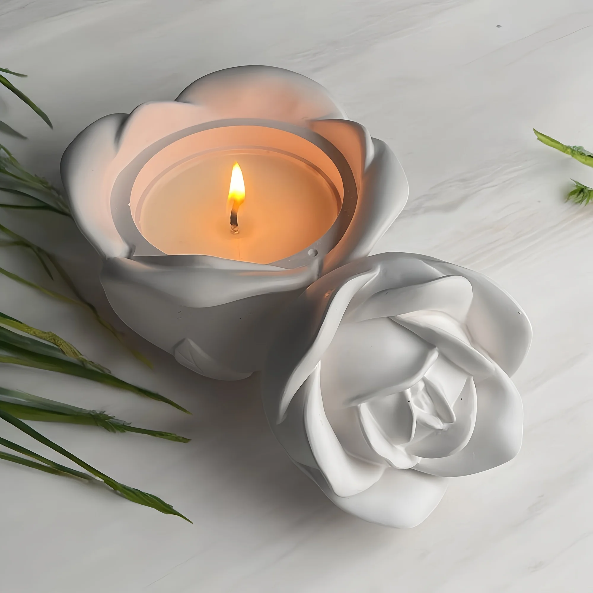2-Piece Set Rose Shaped Silicone Molds with Lids, Elegant Candle Holder Mold for DIY Epoxy Resin, Plaster and Concrete Crafting view 3