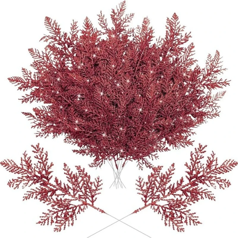 5/10 Stück Weihnachtsdekorationen, glitzernde Blätter, zum Aufhängen, Weihnachtsbaumschmuck, Kiefernzweige für 2026, Heimgeschenke, Dekoration – Detail 12