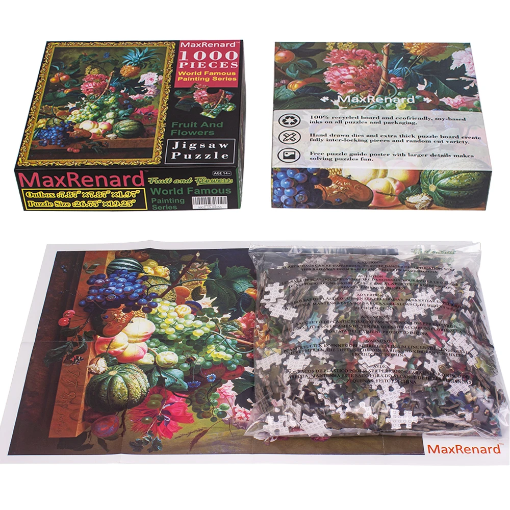 MaxRenard Jigsaw Puzzle 1000 Pieces for Adults Artwork Fruit and Flowers Environmentally Friendly Paper Christmas Gift Toy