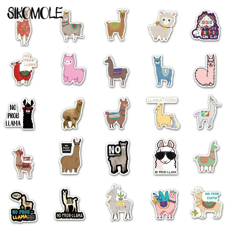 Pegatinas de dibujos animados de Alpaca y oveja, calcomanías de animales, Llama, Camel, Kawaii, portátil, álbum de recortes, monopatín, coche,