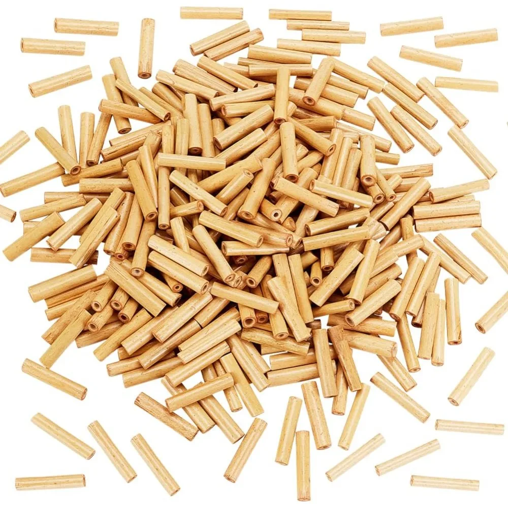 300Pcs Natural Tube Wood Beads Undyed Tube Wooden Loose Spacer Beads Natural Wooden Tube Beads with 2~5mm Large Hole