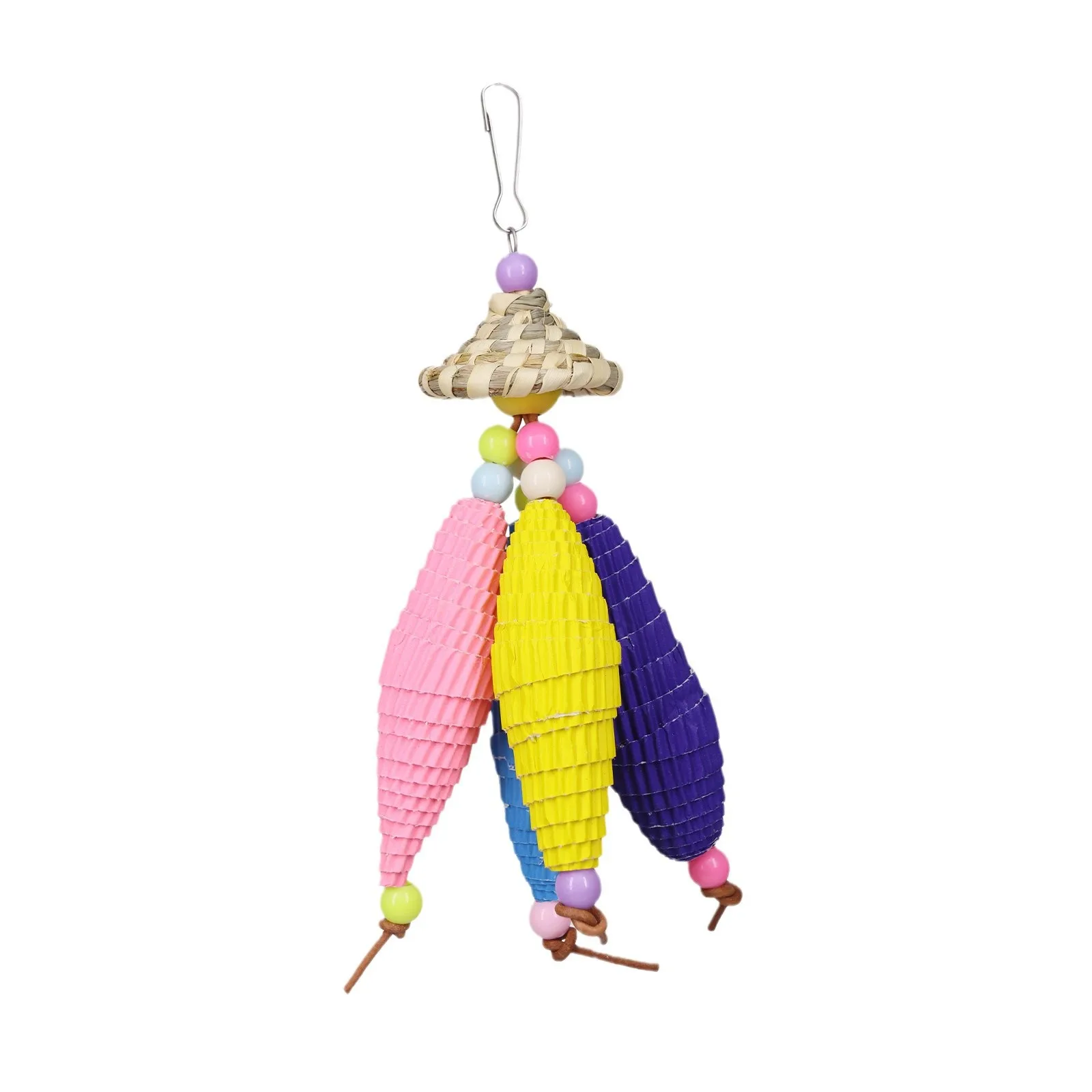 Vogel Spielzeug Strohhut Rattan Ball Bunte Papier Obst Nagen Kauen Linderung Langeweile Vogelkäfig Dekoration Kleine Papagei Spielzeug – Detail 5