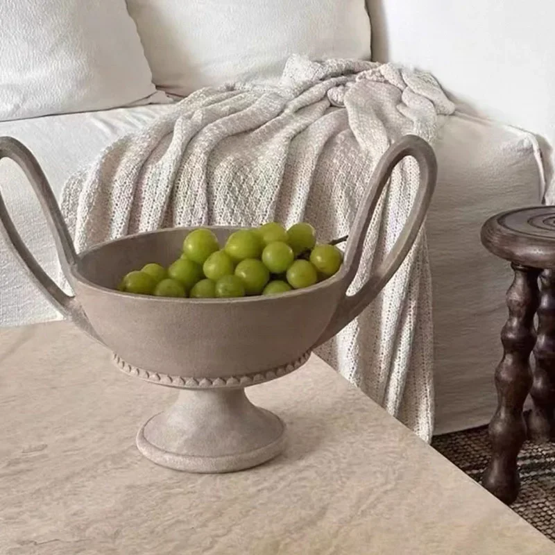 Antique Resin Double Ear High Foot Fruit Tray Decoration Home Livingroom Coffee Table Fruit Bowl Ornaments Sales Office Crafts