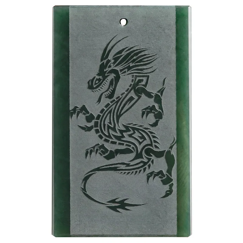 Genuine Natural Hetian Cyan Jade Dragon Pendant Necklace Shallow Carved Fashion Charm Jewelry Jadeite Amulet Gift for Men Luxury