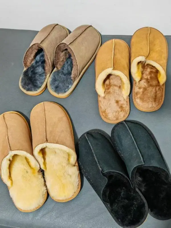 Leather Woolen Winter Indoor Warm Men Women Couple Slippers Anti-slip Soft Bottom Flat Surface Processing Real Leather Slippers