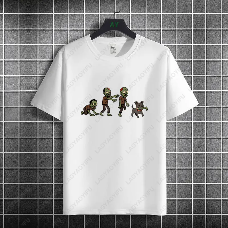 Funny Funny Zombie & Staffy Graphic T-shirt 100% Cotton Short Sleeve Humor Style Casual Streetwear Sports Tshirt Men Clothing