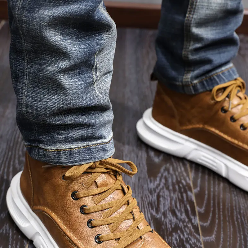 Italian Style Fashion Men Jeans High Quality Retro Washed Blue Stretch Slim Fit Ripped Jeans Men Vintage Designer Denim Pants