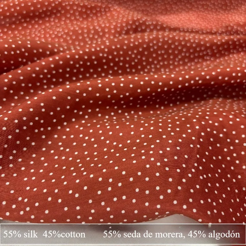 

1 Meter Retro Red and White Polka Dot Thin Silk Cotton Fabric Silk Shirt Dress Fabric