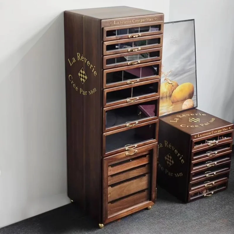 

Solid wood tea set storage cabinet, dental cabinet, tea ceremony cabinet, black walnut solid wood medieval cultural