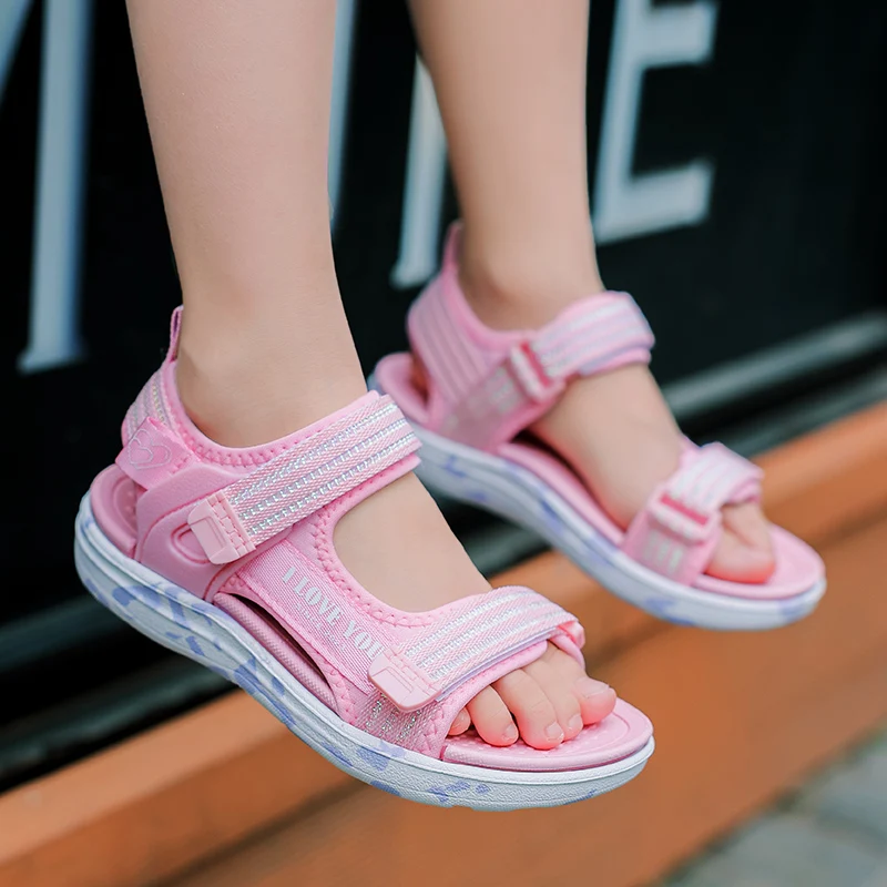 Girls sandals, summer outdoor sports sandals, big children casual beach shoes, comfortable children fashion non-slip sandals 40