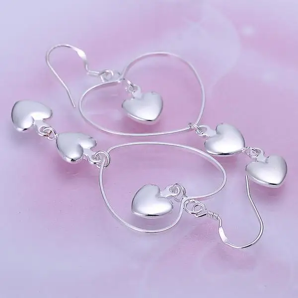 Hot Valentine'S Day Gifts 925 Sterling Silver Romantic Love Heart Long Earrings For Women Fashion Party Wedding Jewelry