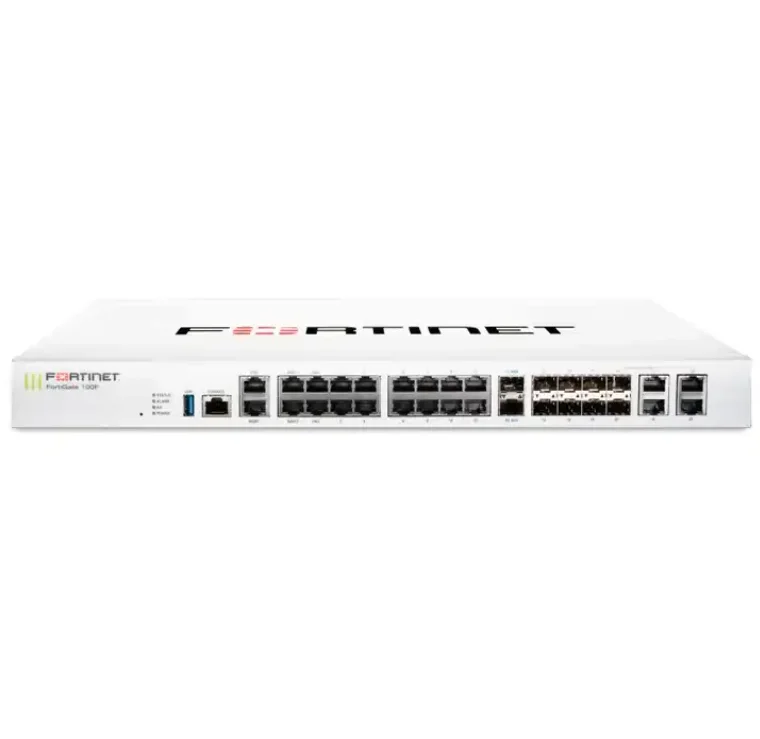 

Прибор Firewall FortiGate-100F, 22 порта Gigabit Ethernet RJ45, 4 порта SFP и 2 порта 10G SFP+, двойные источники питания FG-100F