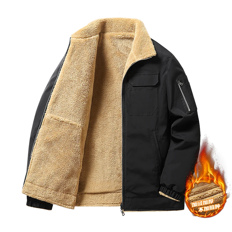 

Men's new cotton padded clothing trend fashion lamb wool thick business casual warm cold solid color line jacket