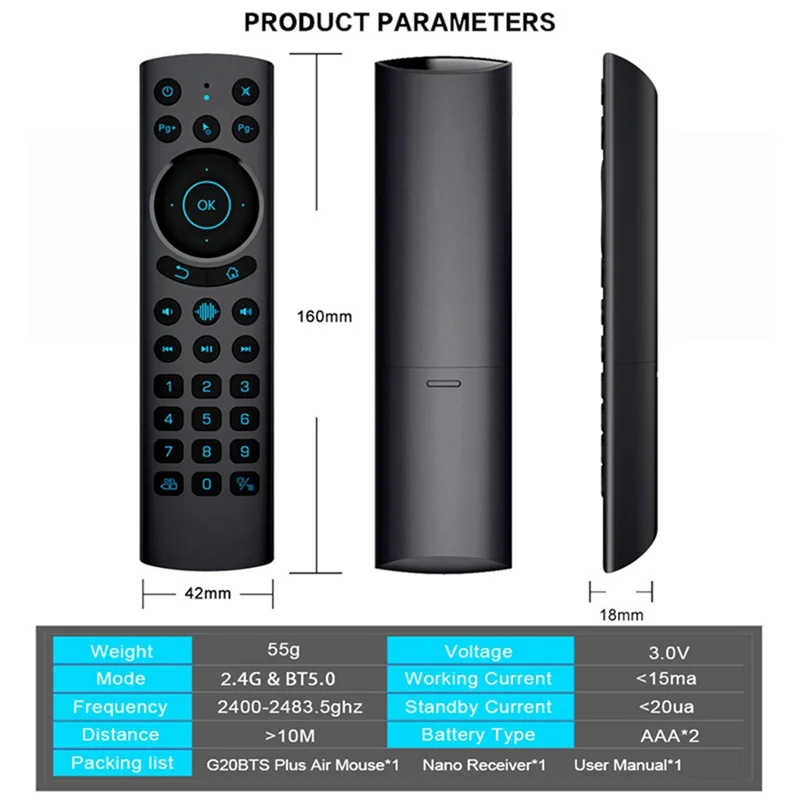 

A23K-G20S PRO BT 2.4G Wireless Voice Backlit Air Mouse Gyroscope IR Learning Remote Control for Dual Mode Android TV BOX