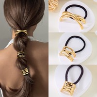 New Metal Smooth Elastic Hair Loop Hairband for Women Girl Vintage Hollow Geometric Hair Cuff Ponytail Holder Jewelry Gifts