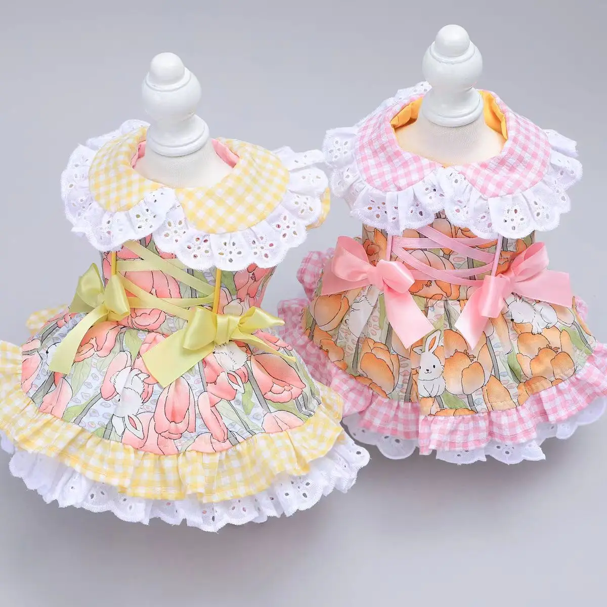 Pet Spring and Summer Plaid Dress Cat Princess Dress Fluffy Short Skirt Maid Small Dog Teddy Vest Puppy Clothes for Small Dogs