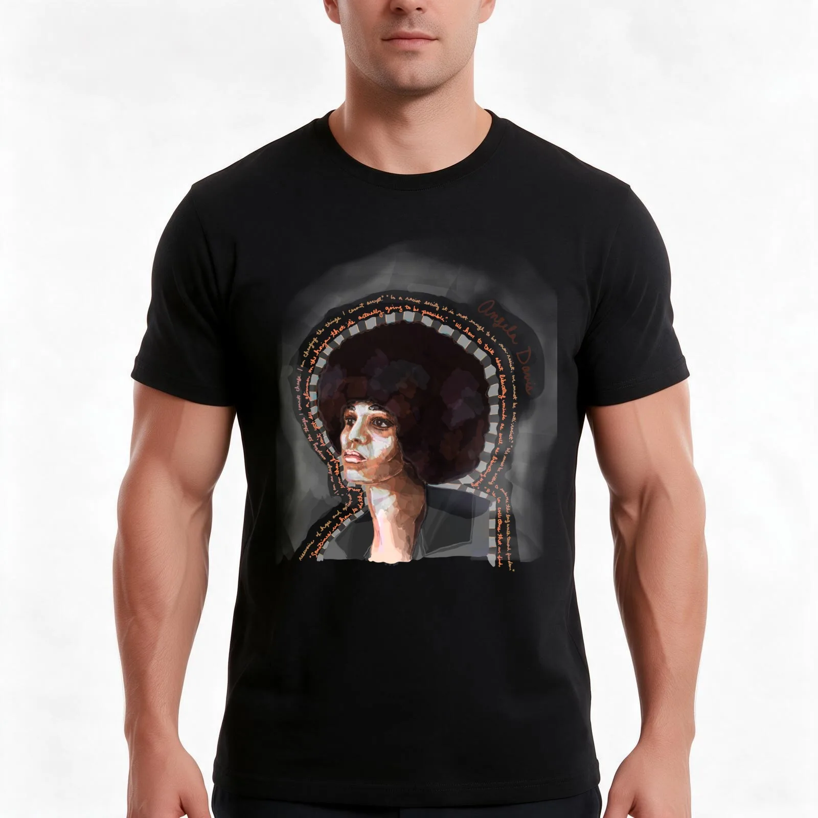 Angela Davis T-Shirt, Summer Casual Cotton Tee, Oversized Streetwear Tops, Vintage Graphic Print, Loose Fit Short Sleeve