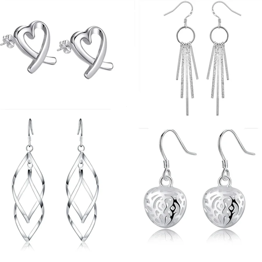 Wholesale 4pair Set 925 Sterling Silver Charm Women Wedding Earring Jewelry Party Stamped , Cute Fashion Christmas Classical