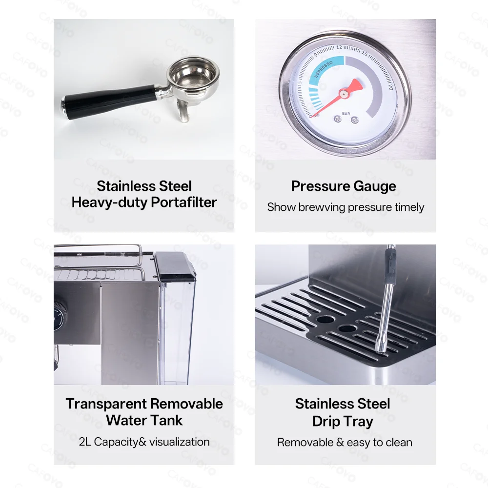 CAFOVO E129 Machine à expresso 20Bar avec 2 pompes ULKA 2 chaudières pour café et Machine à café semi-automatique commerciale 220V 110V