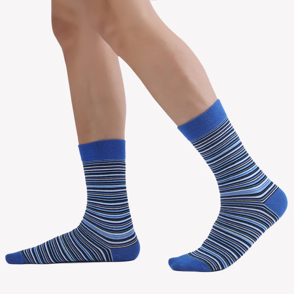 5 Pairs Size EU41-48 Breathable Soft Fashion Colorful Casual Men Combed Cotton Socks Stripe Grid Business Men\'s Dress Socks