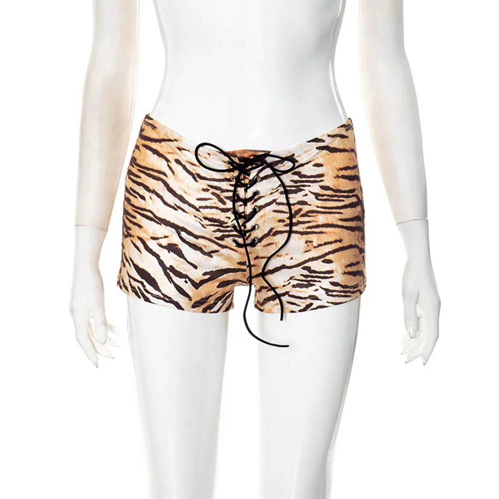 BKLD Summer Outfits 2025 New Sexy Y2k Clothes Women Fashion Tiger Pattern Printed Lace-Up Tight Shorts High Waist Party Clubwear