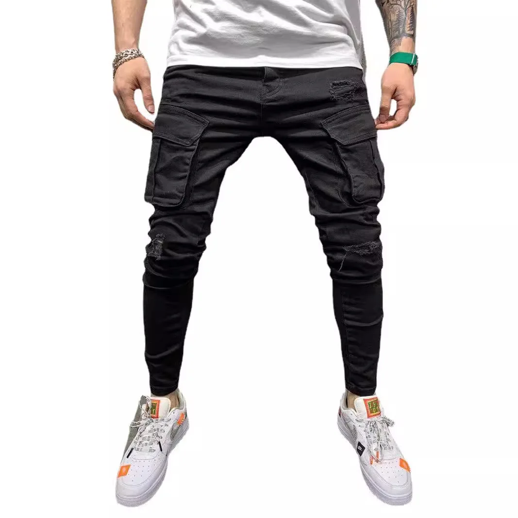 Cargo Pants Denim Pant Men Jeans Sheath Trousers Y2k Streetwear Work Casual Vintage Hole Slim Fit High Waist Pockets 2026 Spring
