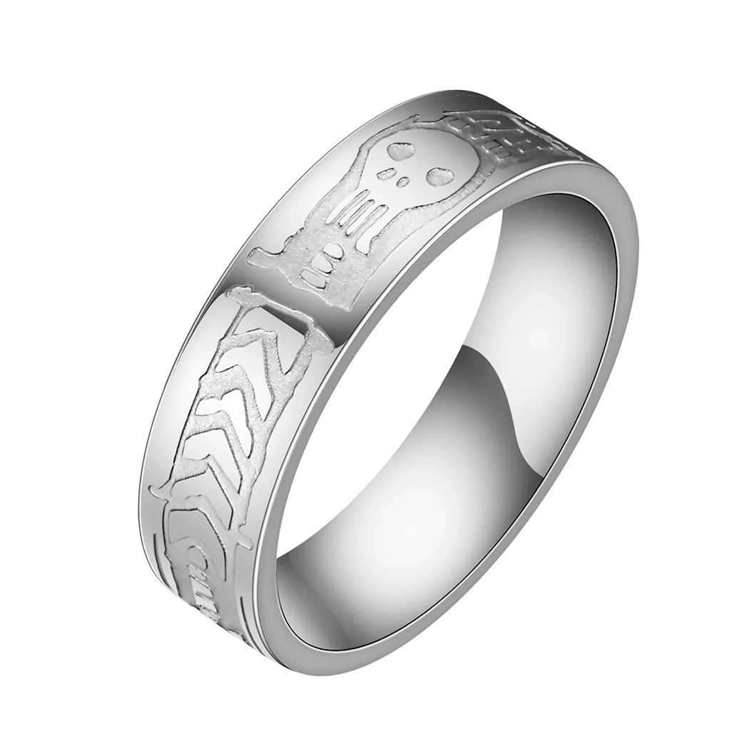 Stainless Steel Mourning Ring Georgian Skeleton Memento Mori Jewelry Blue Bayer Design