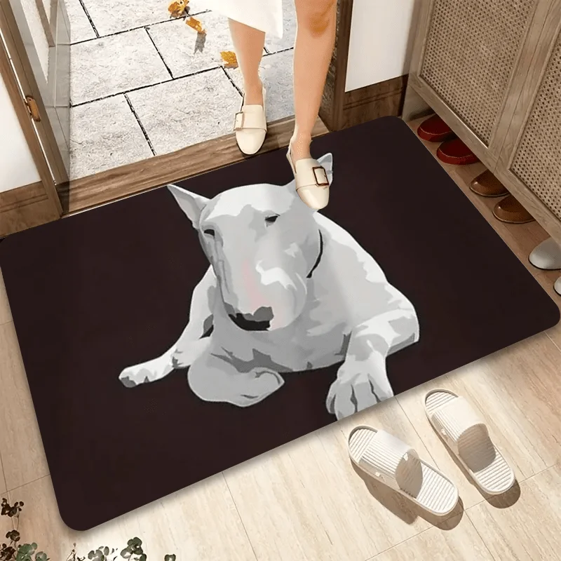 Bull Terrier Dog Rug Flannel Non-slip Floor Mat Cute Puppy Carpet for Living Room Bedroom Indoor Home Decor