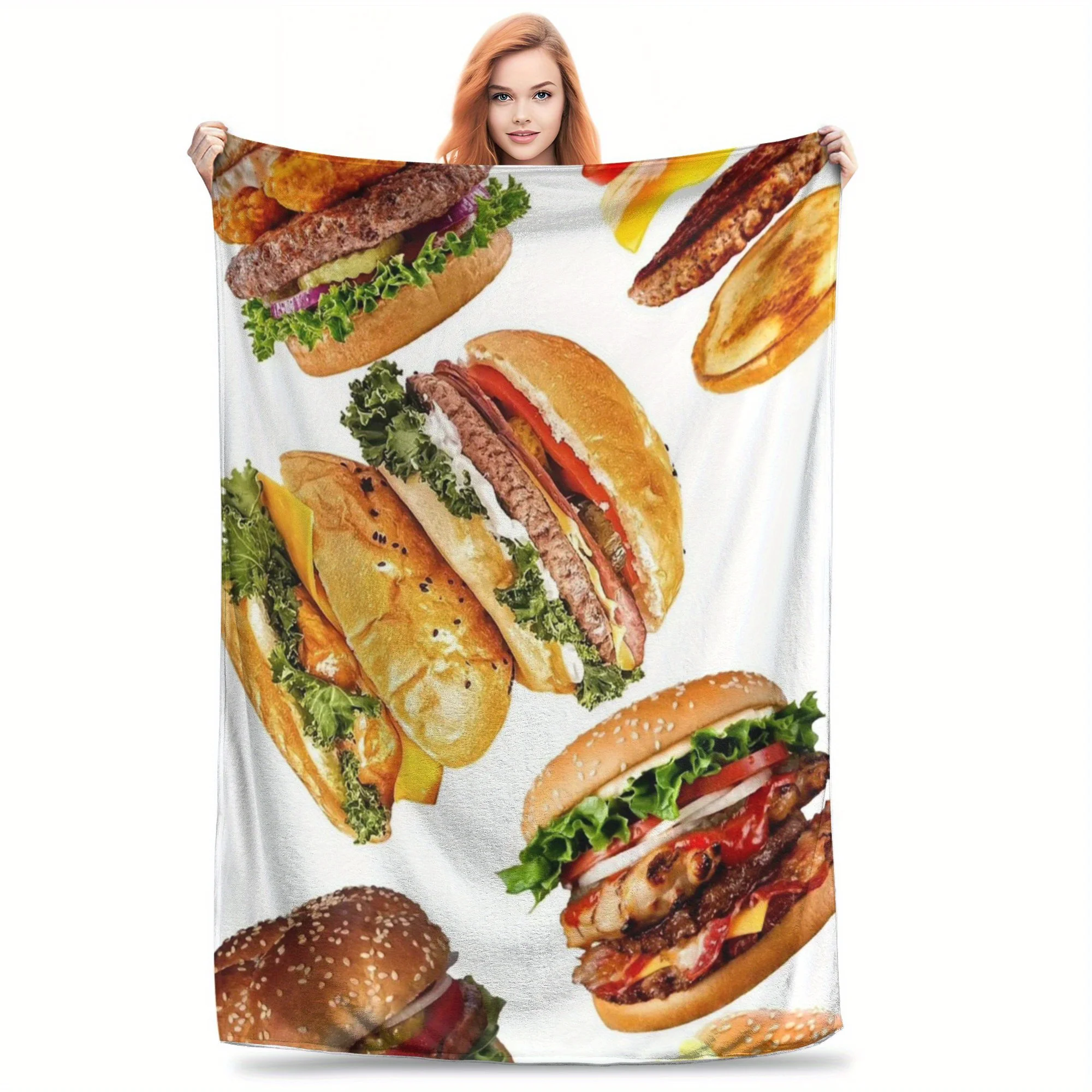 Burger Bliss Flannel Throw Blanket Soft Food Theme Design All Season Cozy Comfort for Fun Decor Gift