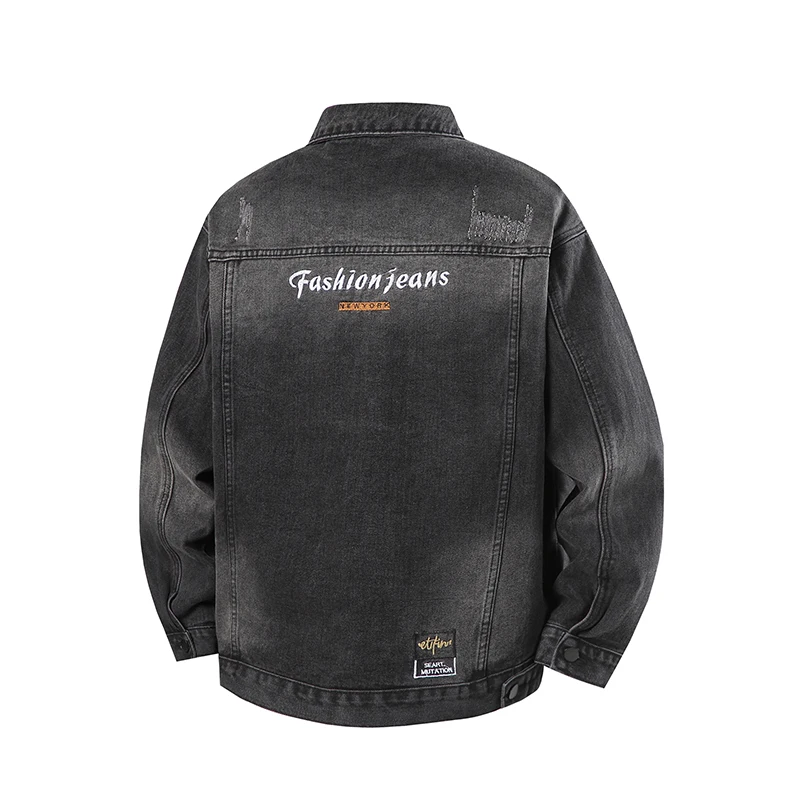 Retro Style Workwear Men Denim Jacket Washed Trend Pilot Coat Fashion Jeans Letter Embroidery Jackets Hip Hop Street Outerwear