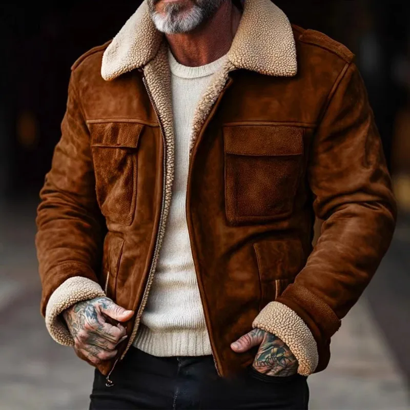 

Autumn Winter New Men's Wear European and American Retro Men's Lapel Jacket Fashionable and Warm Coat Winter Jacket Men Comfort