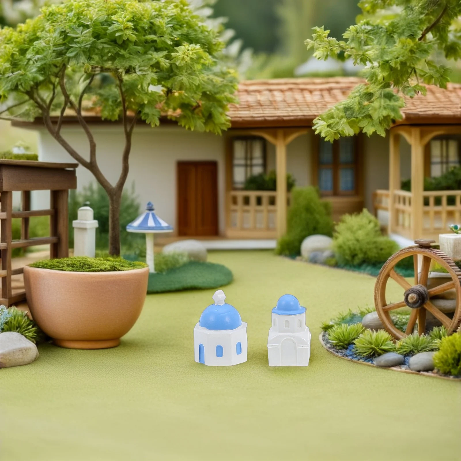 

18Pcs Micro Landscape Decor Mediterranean Style Resin Mini Houses for DIY Ocean Scene Beach Villa Desktop Ornament Set