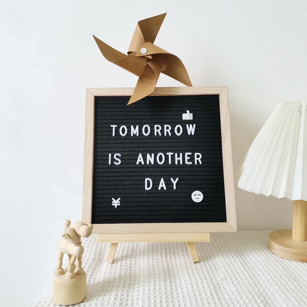 INS 10x10inch Wall Decor Felt Letterboard Oak Wood Message Board 340 Letters Drawstring Bag Felt Letter Board Home Decor