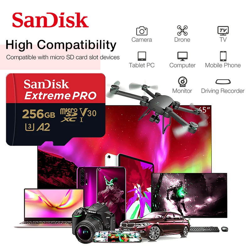 Imagem -04 - Sandisk-cartão de Memória Micro sd 64gb 128gb Classe 10 a2 u3 V30 tf Cartões Flash