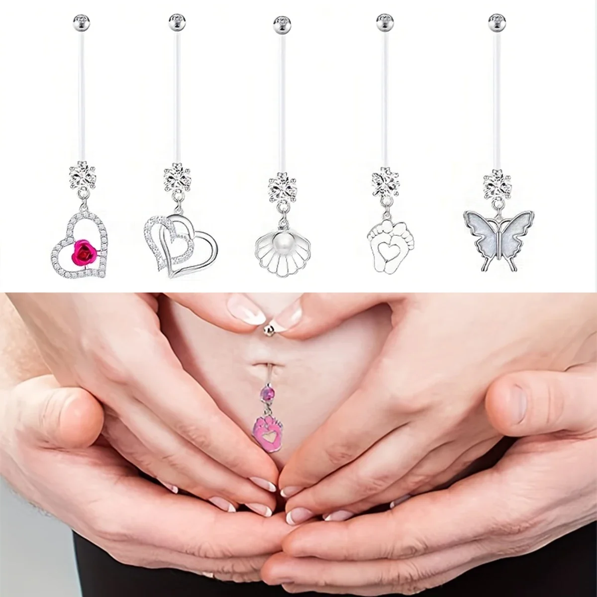 Pregnancy Belly Button Rings Long Bar 38mm Sport Maternity Flexible Bioplast Clear Navel Belly Rings Piercing Retainer Jewelry