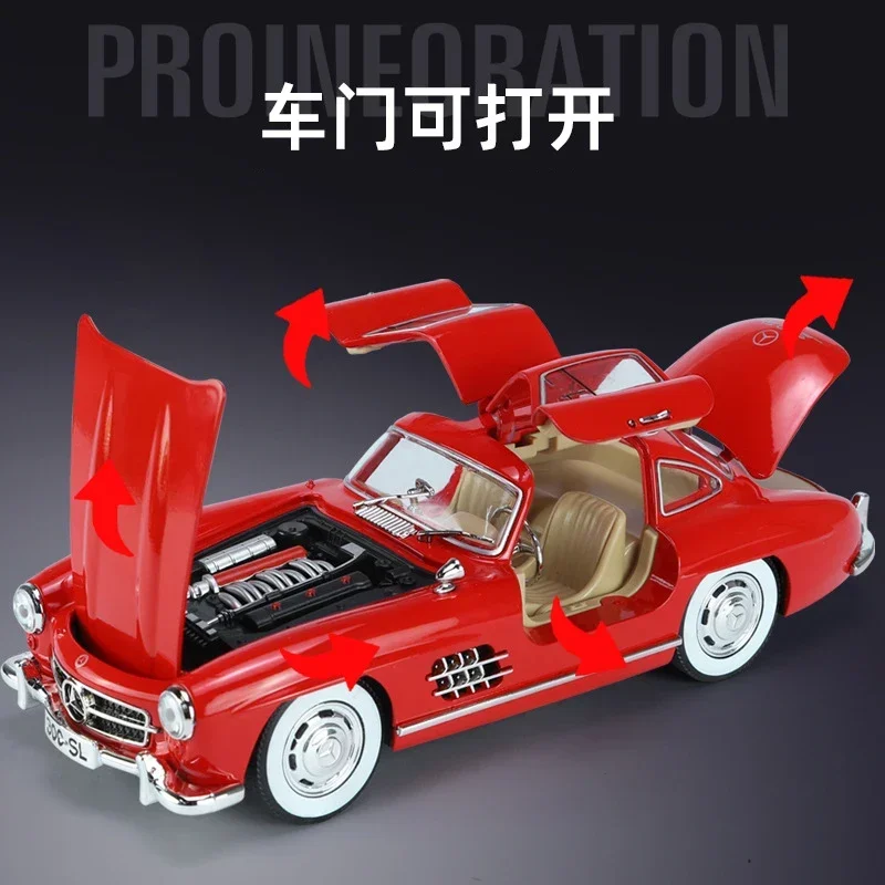 1:24 300SL 1936 クラシックカー 合金製カーモデル サウンド＆ライト プルバック式おもちゃ コレクション 誕生日プレゼント