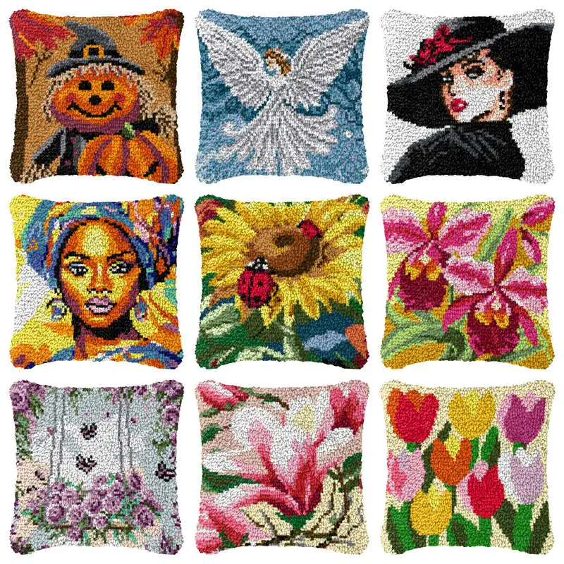 

Кветы мультфильм крючок-защелка подушка Smyrna посылка крючки вязаный вышитый ковер подушка вышивка крючок-защелка наборы Knooppakket