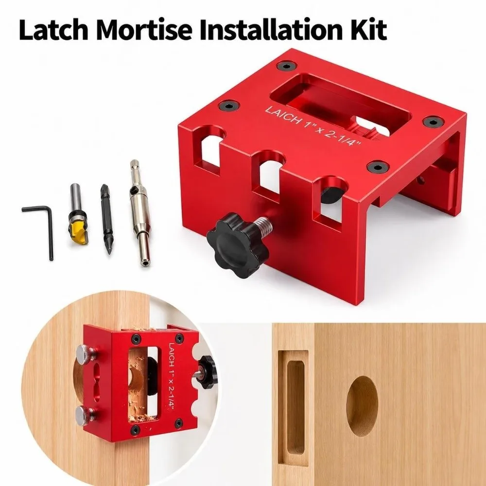 Aluminum Alloy Bolt Mortise Installation Kit Red Wear-resistant Door Hardware Alignment Jig Professional High Accuracy