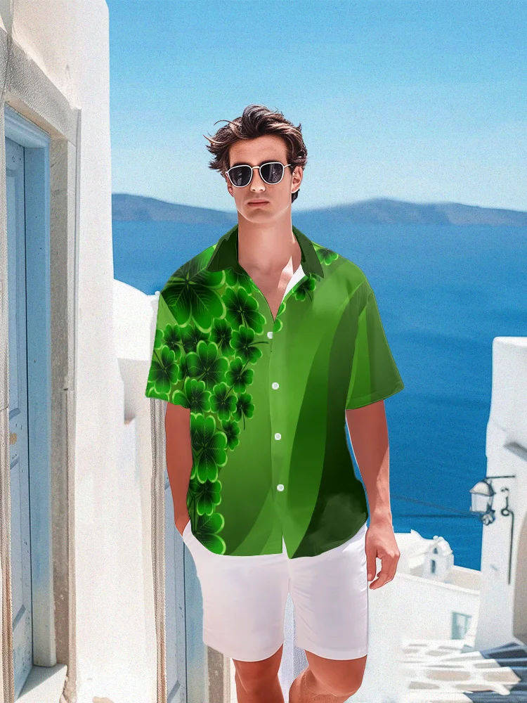 Summer Hawaiian Shirt Lucky Grass Y2k Tops Beach Men's Shirt Party Streetwear Luxury Shirt Simple Fashion Short Sleeve Clothes