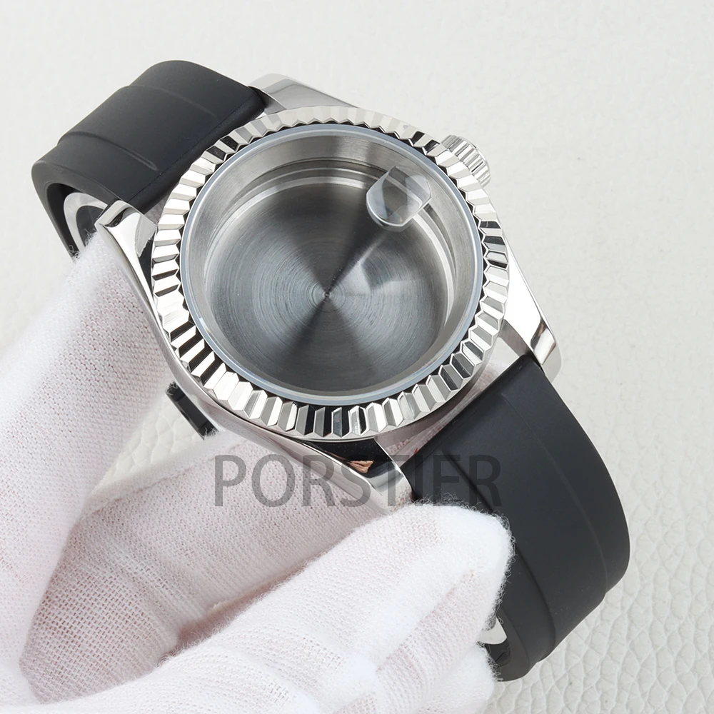 36mm/39mm NH35 Watch Case Silver Stainless Steel Sapphire Glass for DATEJUST NH35 NH36 Movement 28.5mm Dial Rubber Bracelet