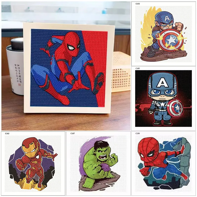 Marvel Avengers 5D Diamond Painting Spider-Man Full Round Diamond Mosaic Art DIY Iron Man Home Decor Painting with Frame Gift