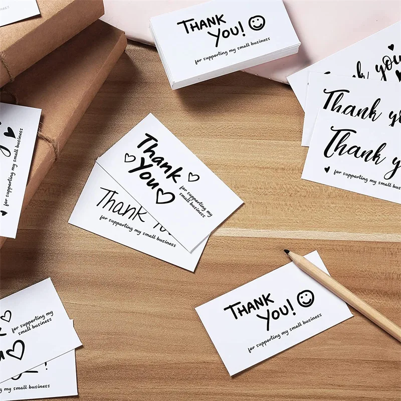 White Thank You for Supporting My Small Business Card, Thanks Greeting Card, Appreciation Cardstock for Sellers Gift, 50Pcs