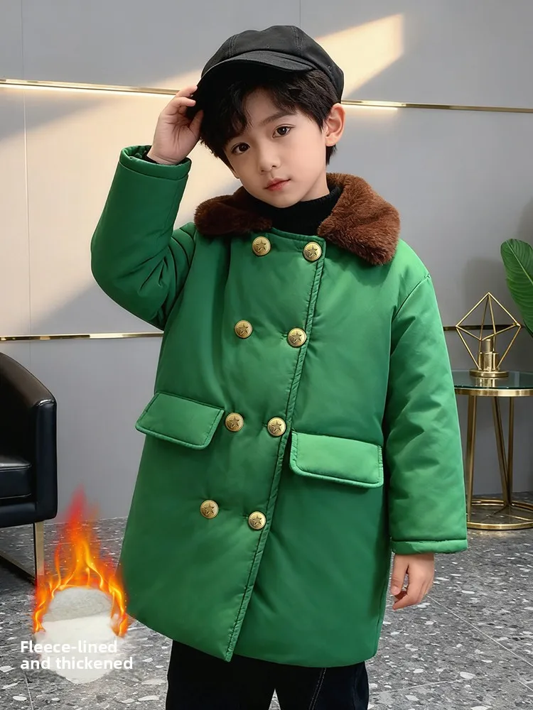 

Утепленная флисовая детская военная куртка для мальчиков, зимняя одежда, хлопковая куртка, верхняя одежда, новинка 2025 года, для мальчиков среднего и старшего возраста, для мальчиков из Северо-Восточного Китая