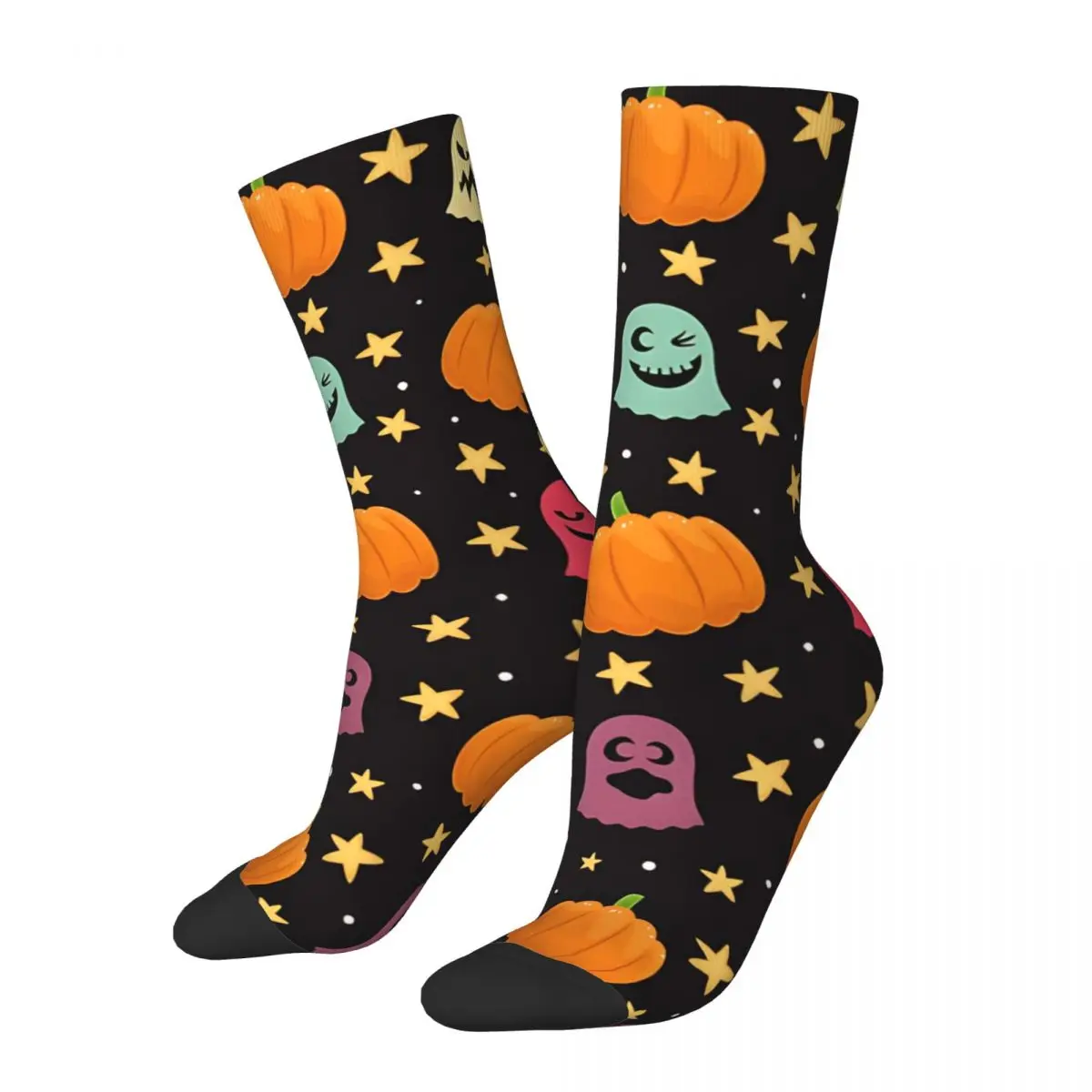 Cute Halloween Ghost Pumpkin Pattern Men's Socks Retro Harajuku Street Style Novelty Seamless Crew Sock