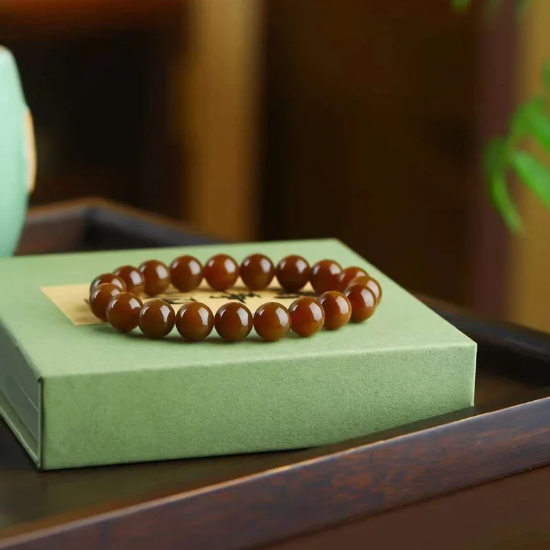 Supply Chain Natural Hetian Qie Mo Old Material Full Red Sugar Beads Round Jade Smooth