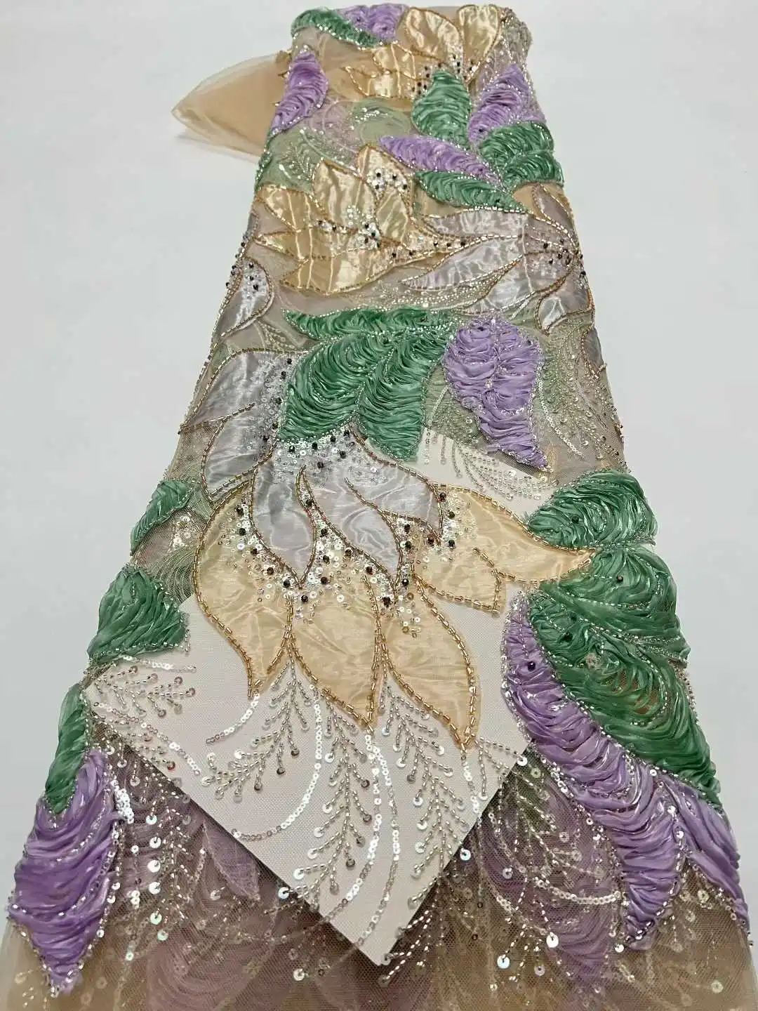 

2026 Luxury African Sequins Beaded Lace Fabric Nigerian Wedding Bridal Embroidery French Tulle Groom for Party and Wedding