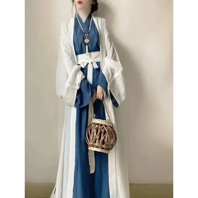 Women Hanfu Dress Chinese Traditional Ancient Hanfu Costumes Classical 3PCS Retro Blue and White Daily Hanfu Suit