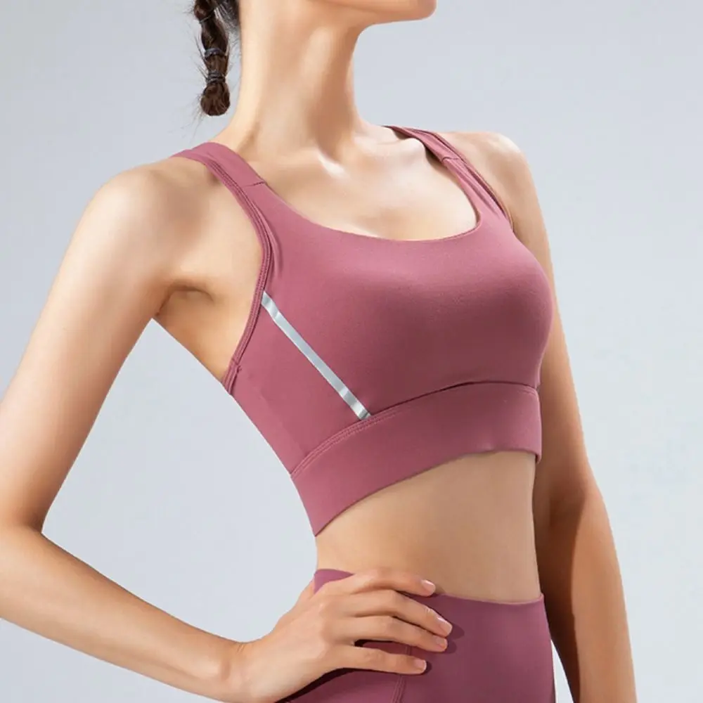 

Solid Color I-shaped Sports Bra Plus Size Anti-shake Training Fitness Bra Moisture-Wicking Beauty Back Yoga Seamless Bra Running